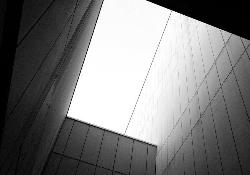 modern building exterior with geometric walls